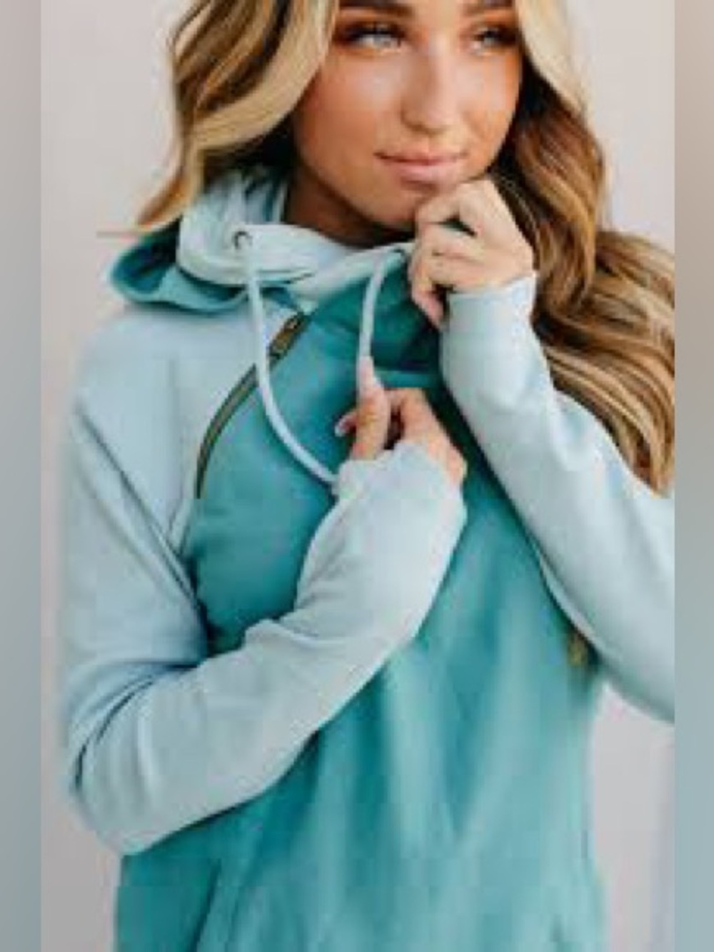 Ampersand Avenue Double Hoodie Mermaid Turquoise & Purple Thumbhole Sweatshirt M